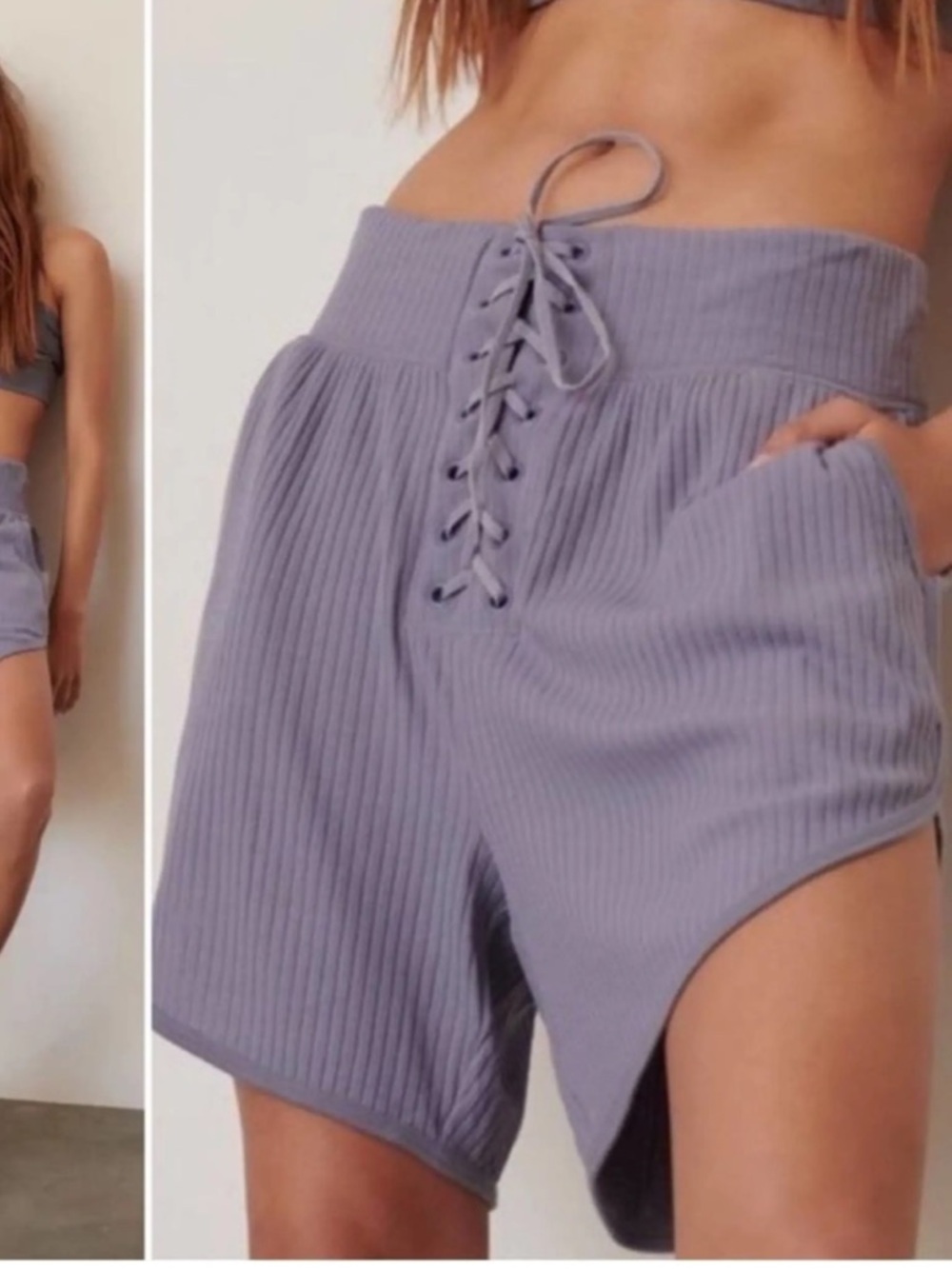 Free People Movement Can’t Handle This Rib Shorts Lace Up Lilac Size XS